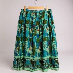 Coldwater Creek Floral Tiered Midi Skirt Blue Green Rayon Women's Size M